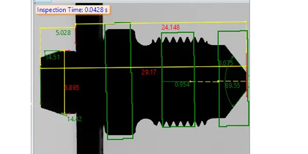 Bleeder screw silhouette with the measured dimensions overlaid: cone angle, diameters and length