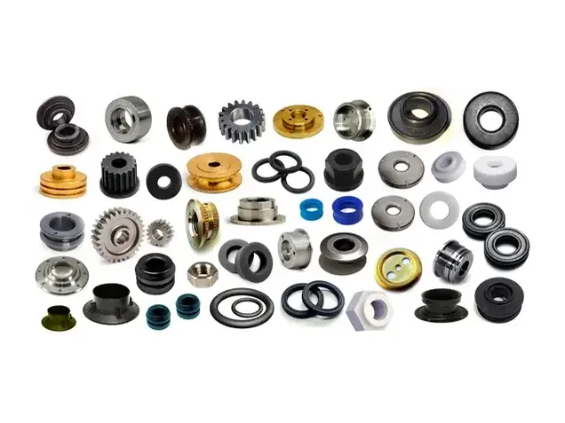 Parts inspected on the Double Disc visual inspection system: gears, bearings, washers and rubber parts