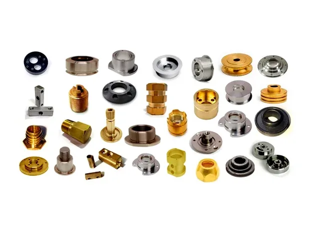 Sample CNC-turned components, bushes and fittings inspected on the Glass Disc machine