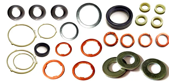 Sample metal and rubber washers, shims and circlips inspected on the Glass Disc washer configuration