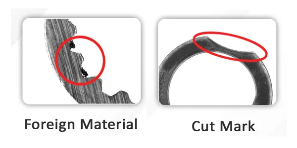 Washer defects the camera catches: foreign material and cut mark