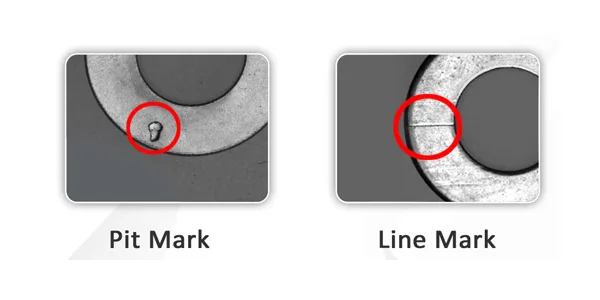 Washer defects the camera catches: pit mark and line mark