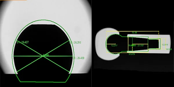 Metal Disc camera views of a ball pin: the ball diameter measured three ways, then its lengths and shank diameters