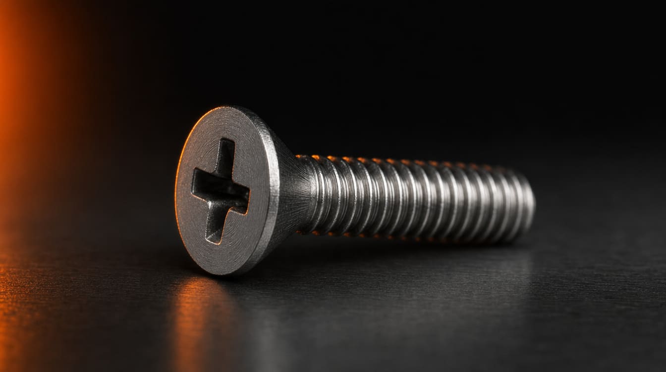 Phillips countersunk screw, close-up